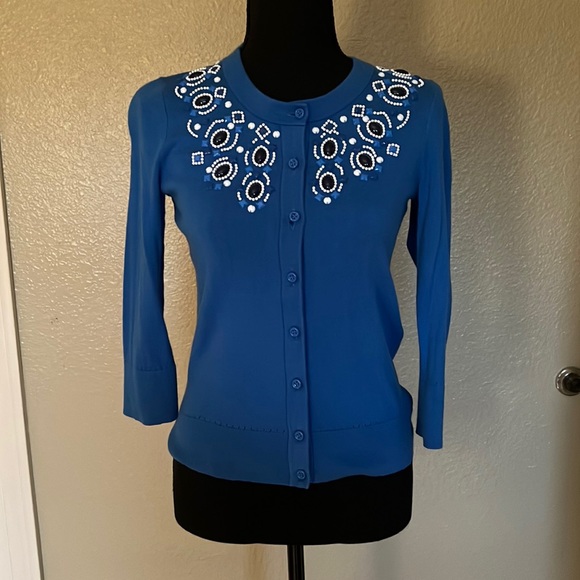 Royal Blue beaded Kate Spade cardigan - Picture 1 of 8